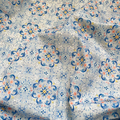 Floral Cotton Fabric: 1960s Style Print, 59" Wide