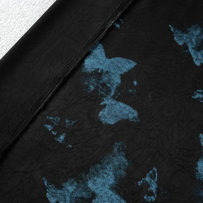 Blue Butterfly Tea Silk Satin Fabric: 58"W Rayon Blend