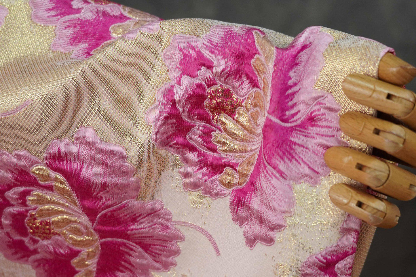 3D Embossed Peony Jacquard Fabric with Gold & Silver Threads, Woven Upholstery Fabric, 58"Wide
