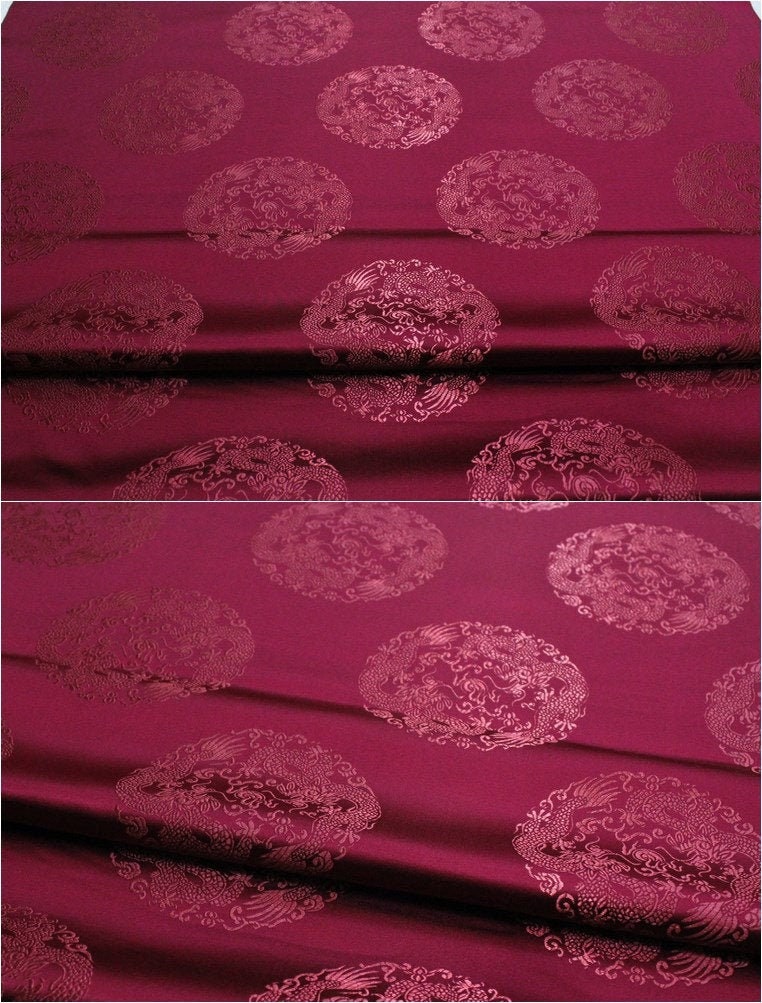 Dragon Brocade Satin Fabric: Chinese Floral Design, 29" Wide