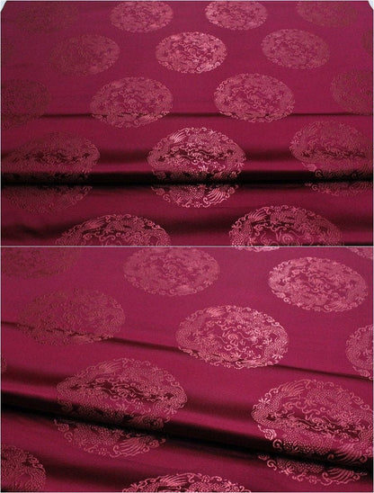 Dragon Brocade Satin Fabric: Chinese Floral Design, 29" Wide