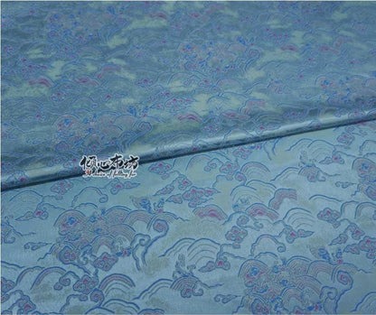 Aqua Blue Brocade Fabric: Sea of Clouds & Waves, 29.5"W