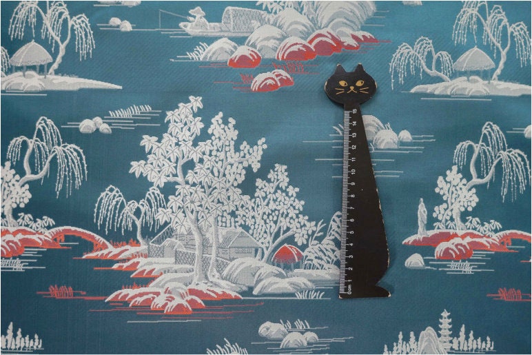 Jacquard Polyester Fabric: Minimalist Asian Landscape, Upholstery & Decor