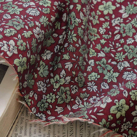 Red Mini Floral Jacquard Fabric: Countryside Style, 58" Wide