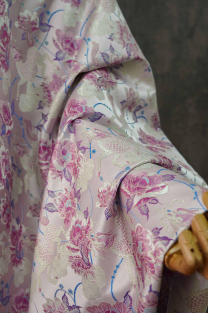 Tissu brocart à fils d'or : Matériel de couture floral mongol tibétain