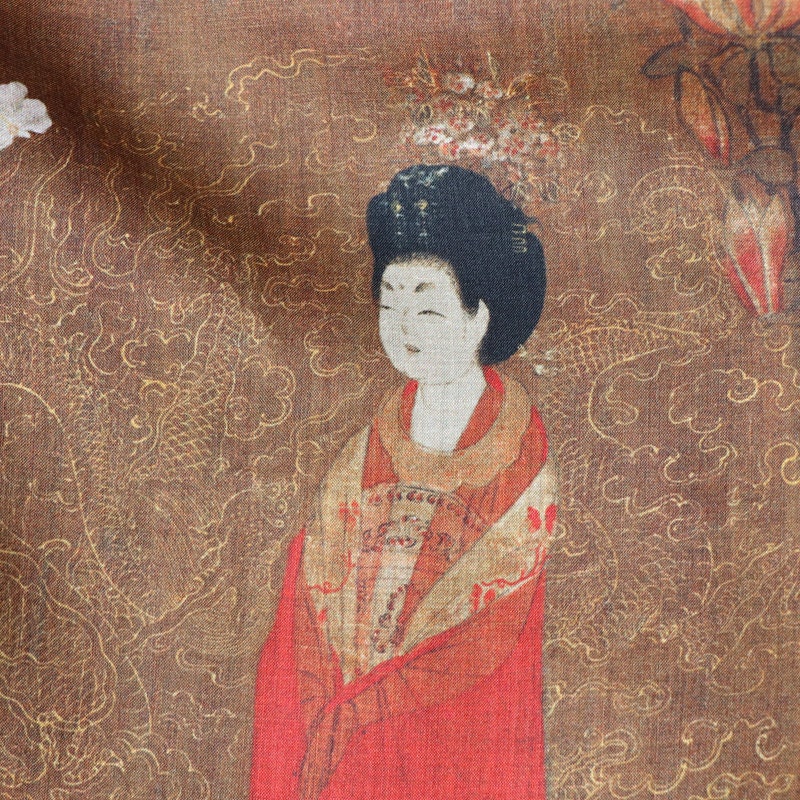 Linen Fabric: Tang Dynasty Ladies with Hairpins, Antique Style (55"W)