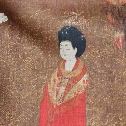 Linen Fabric: Tang Dynasty Ladies with Hairpins, Antique Style (55"W)