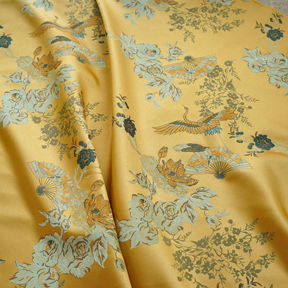 Gold Crane Brocade Fabric: 59"W Rayon Cheongsam Qipao Material