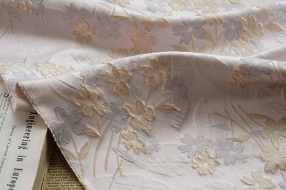 Gold Thread Floral Jacquard Fabric: 3D Foil Texture (63"W)