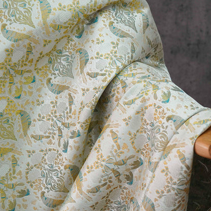 Gold Floral Bird Fabric: 58"W Rayon Blend Upholstery & Drapery
