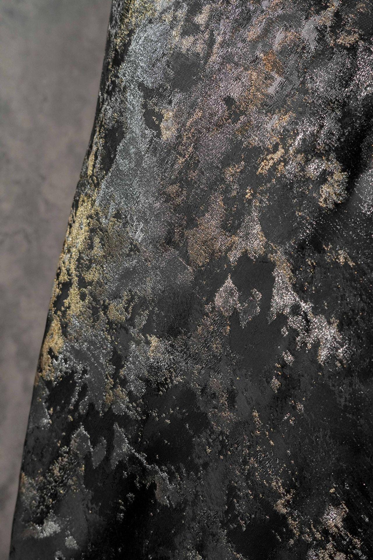 Gold Foil Jacquard Fabric: Vintage Metallic Woven Textile (63"W, By The Meter)