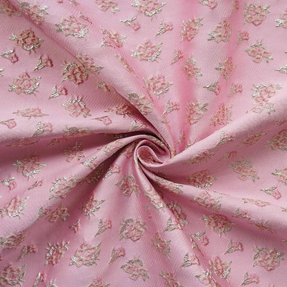 Pink Floral Jacquard Fabric: Gold Thread Brocade, Luxury Dressmaking Fabric