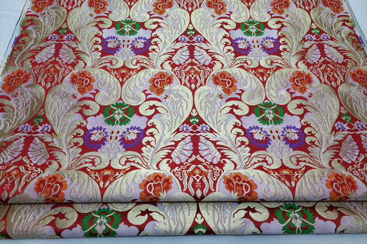 Chrysanthemum Brocade Fabric: Chinese Folk Tapestry Silk Rayon Blend, 29" Wide