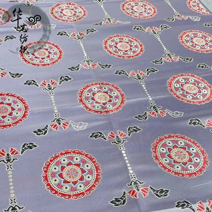 Tibetan Damask Brocade Fabric: Buddhism Inspired Rayon, 29.5"W, By The Meter