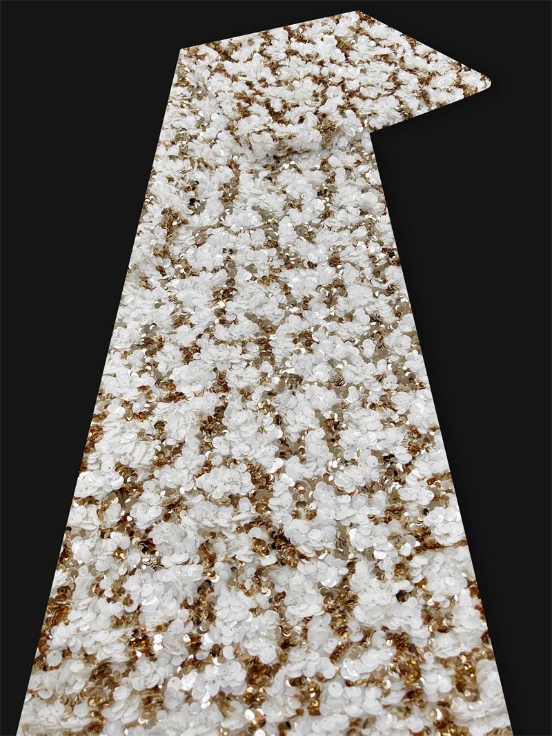 Gold Sequin Lace Fabric | Cream Embroidered Tulle, Bridal Dress, 51" W