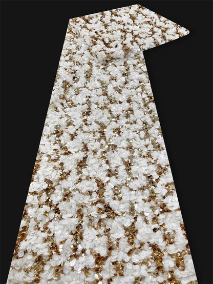 Gold Sequin Lace Fabric | Cream Embroidered Tulle, Bridal Dress, 51" W
