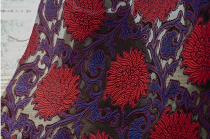 Floral Jacquard Fabric: 3D Oil Painting Texture, Gold Thread (55" W By 1 Meter)