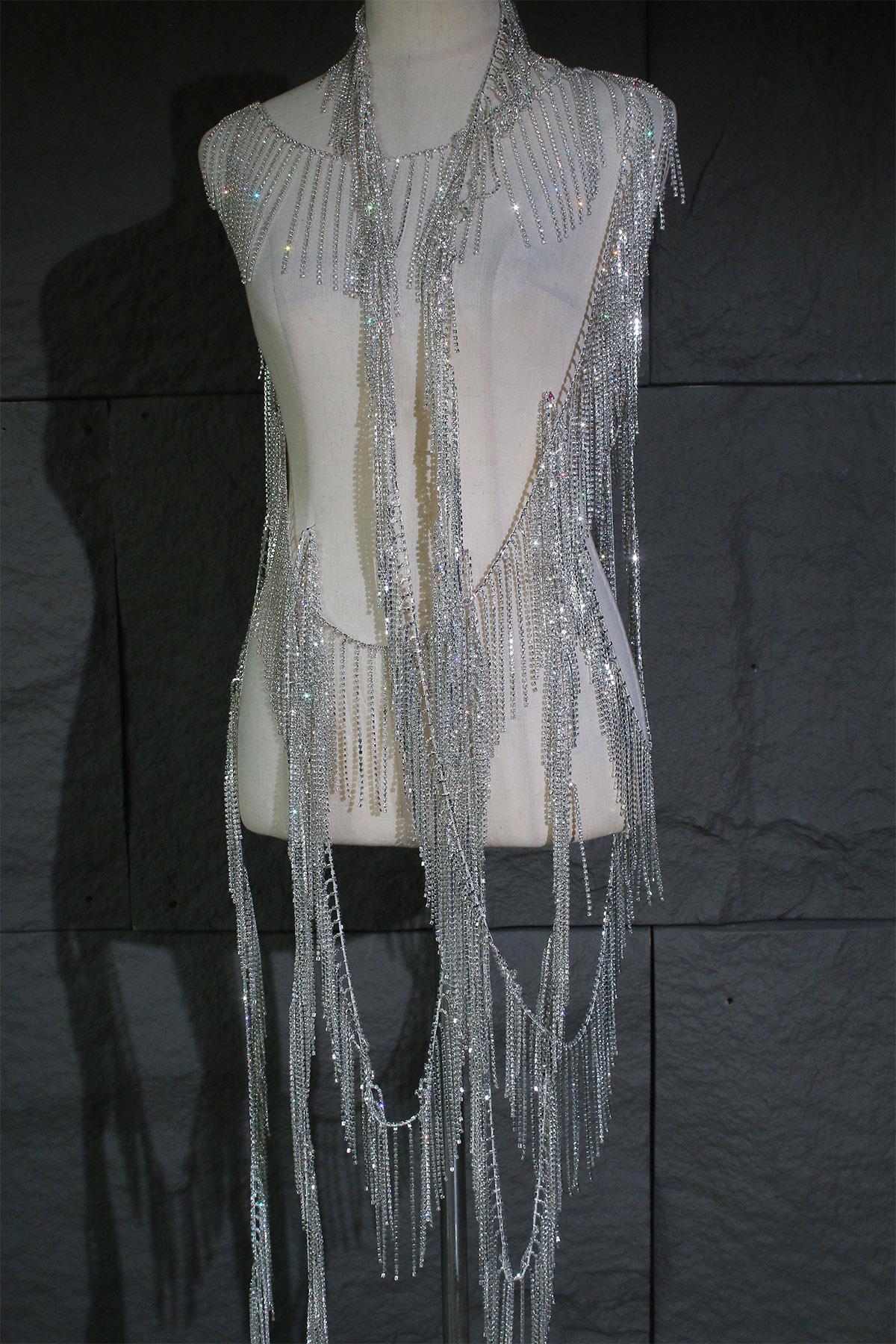 Rhinestone Tassel Chain: Crystal Glitter DIY Wedding Dress Accessory (12cm)