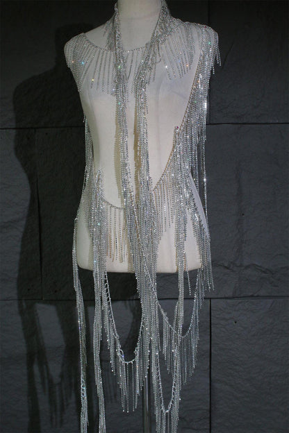 Rhinestone Tassel Chain: Crystal Glitter DIY Wedding Dress Accessory (12cm)