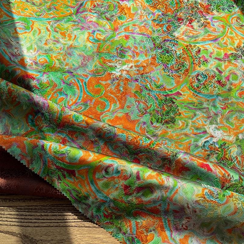 Rayon Silk Jacquard Xiangyun Fabric, Flowing Rainbow Vine Handcrafted Textile for Dressmaking, Quilting, DIY Sewi"W