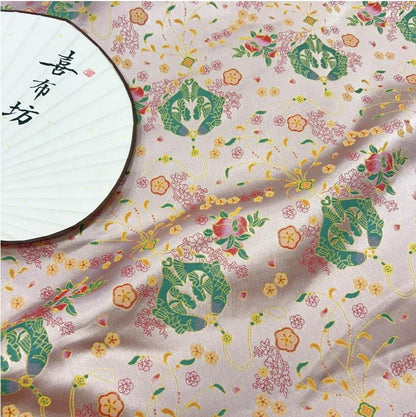 Pisces Fish Silk Brocade Fabric: 58"W Cheongsam Quilting Material