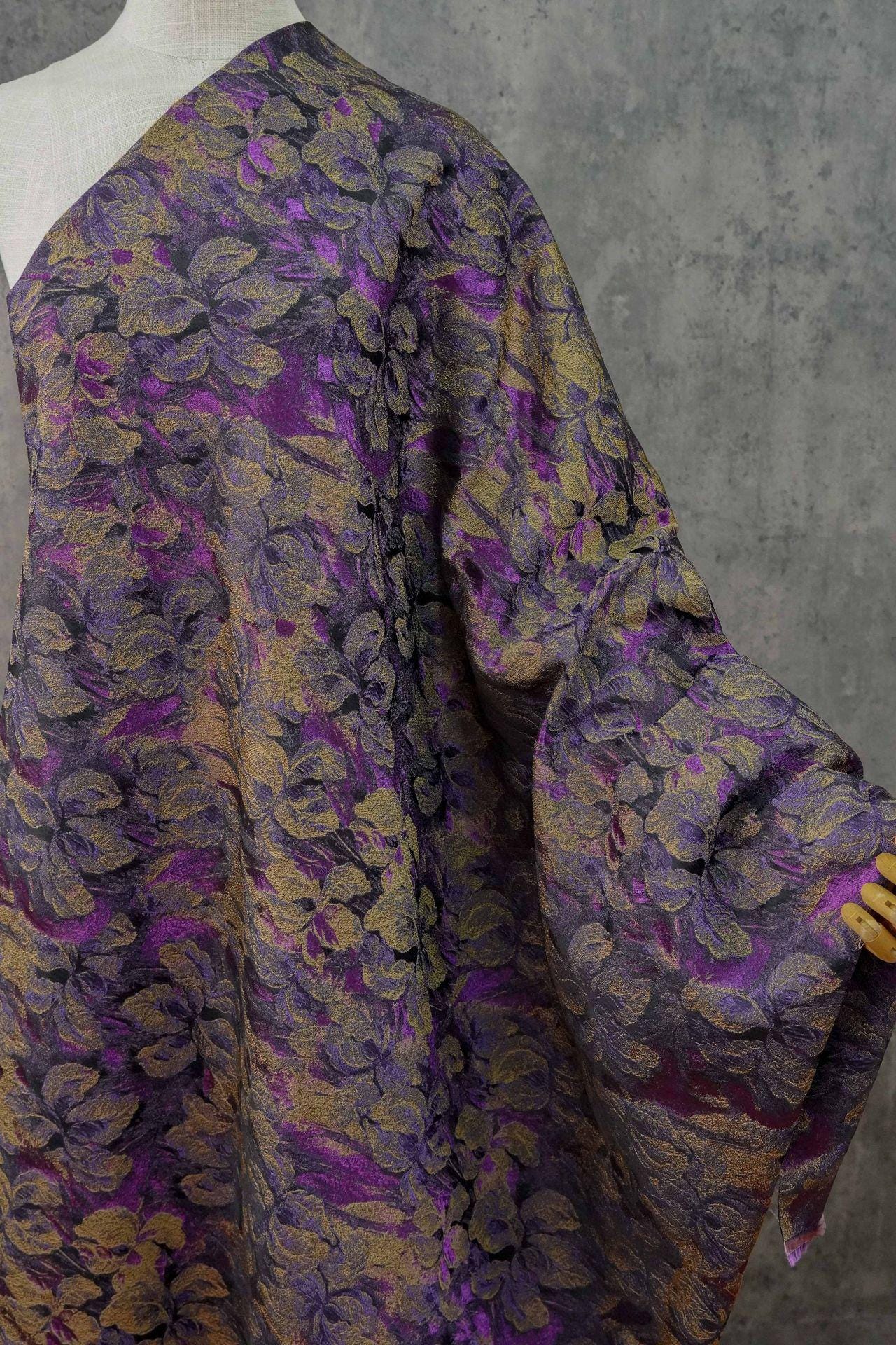 Floral Jacquard Fabric | Purple Abstract Woven Upholstery, 63"W