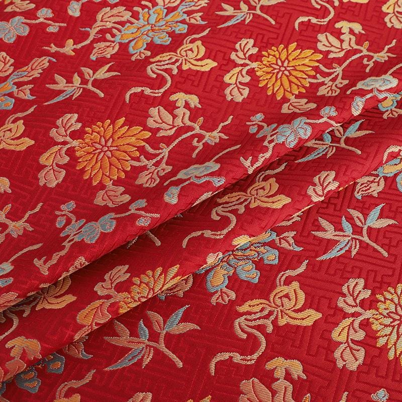 Orange Dunhuang Brocade Fabric: 59"W Tibetan Robe Material