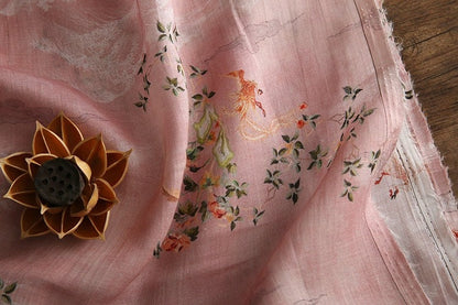 Light Pink Phoenix Print Ramie Fabric - 57"W - Sewing, Costume, Decor