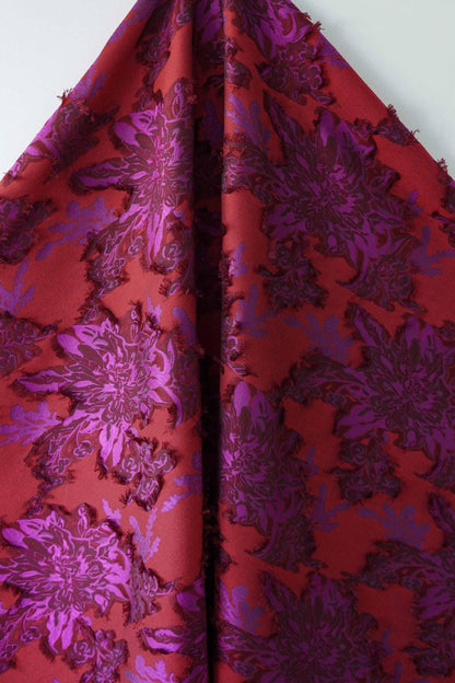Red & Purple Floral Jacquard Fabric ��� Textured Woven Materi" Wide