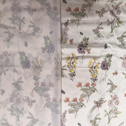 Floral Satin Fabric: Beige Soft Printed Polyester Spandex Blend, 59" Wide