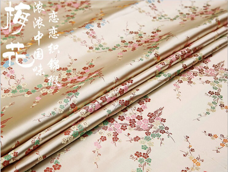 Plum Blossom Silk Brocade Fabric: Cheongsam Qipao Sewing Material, 45"W
