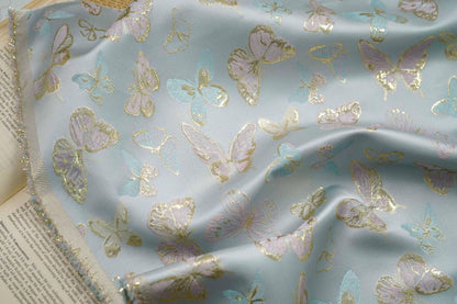 Gold Thread Butterfly Jacquard Fabric: 59" Wide, Rayon Blend