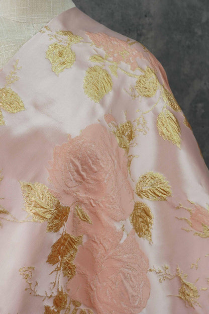 Luxury Jacquard Fabric ��� 3D Embossed Floral with Metallic Gold Accen"Wide