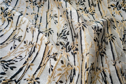 Gold Thread Bamboo Jacquard Fabric: 3D Designer Upholstery, 55" Wide