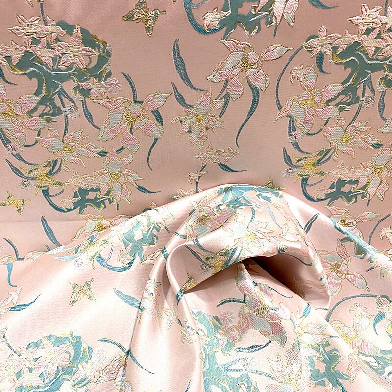 Magnolia Flower Brocade Fabric: 59"W Rayon Damask for Sewing & Upholstery