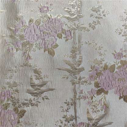 Floral Jacquard Fabric: 3D Gold Thread, 55" Wide - By The Meter