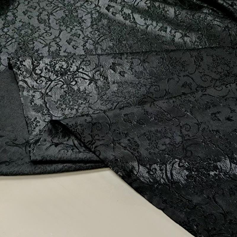 Black 3D Textured Abstract Embossed Brocade Fabric, 58"Wide