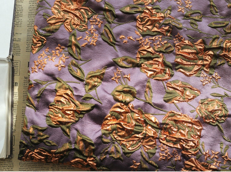 Gold Thread Floral Jacquard Fabric: 3D Texture, 55" Wide