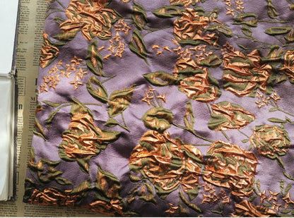 Gold Thread Floral Jacquard Fabric: 3D Texture, 55" Wide