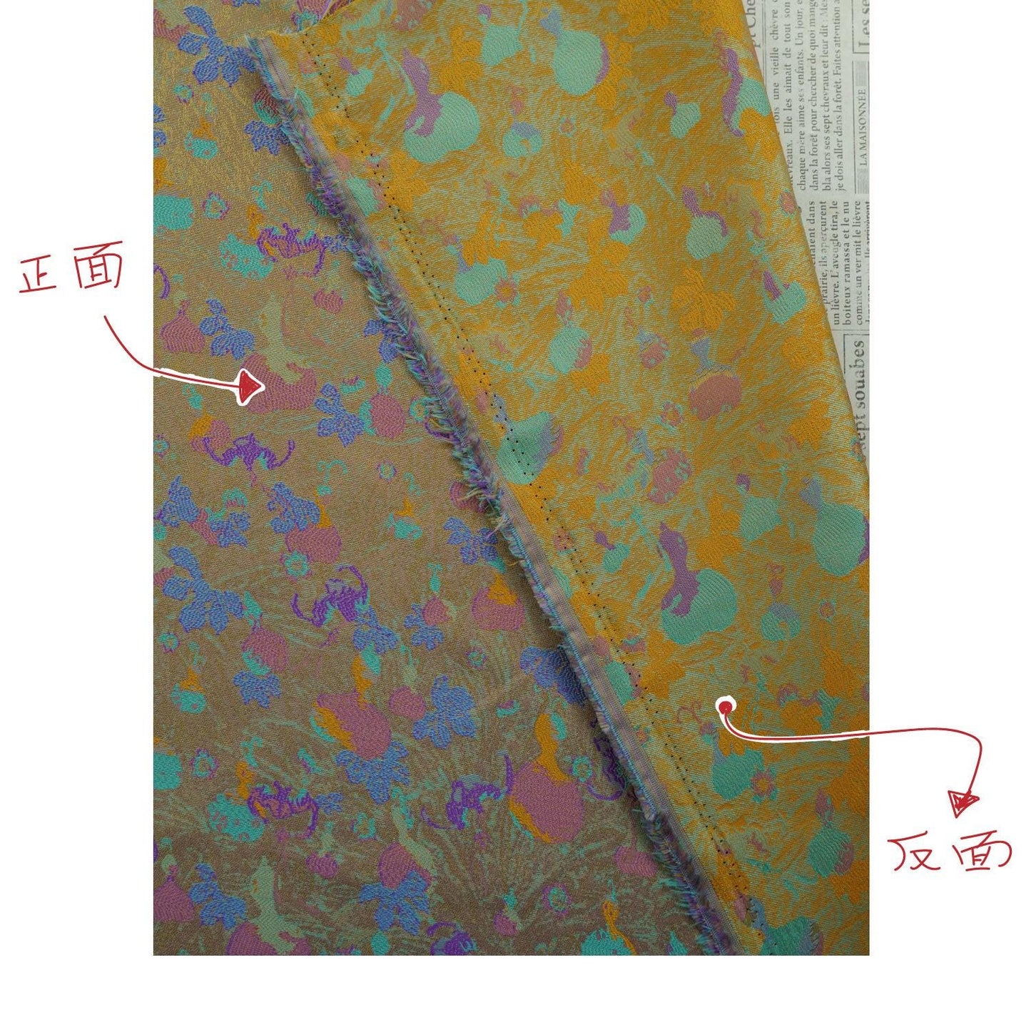 Gold Accents Brocade Fabric - Gourd Jacquard, 59" Wide
