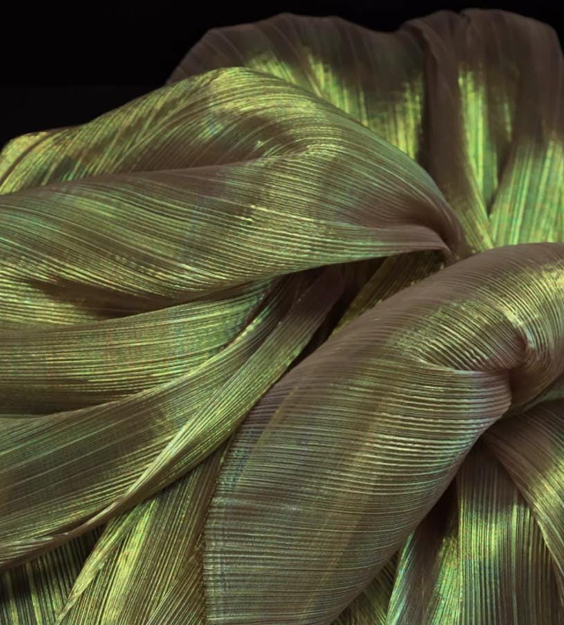 Crinkled Pleated Organza Fabric: 57" Wide Stiff Designer Material