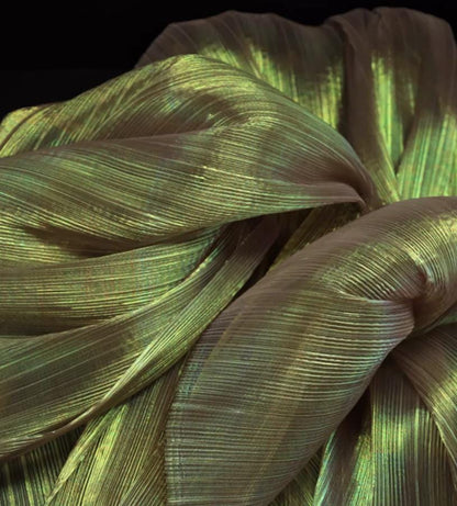 Crinkled Pleated Organza Fabric: 57" Wide Stiff Designer Material
