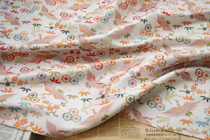 Golden Crane Jacquard Fabric: Embossed Upholstery, Costume, & Decor (59"W)