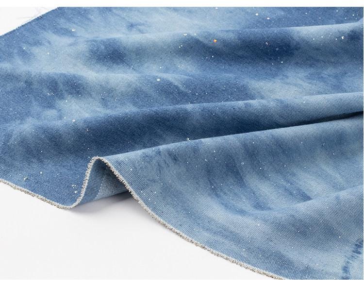 Blue Tie-Dye Denim Fabric ��� Sparkling Sequins, 100% Cott" Wide