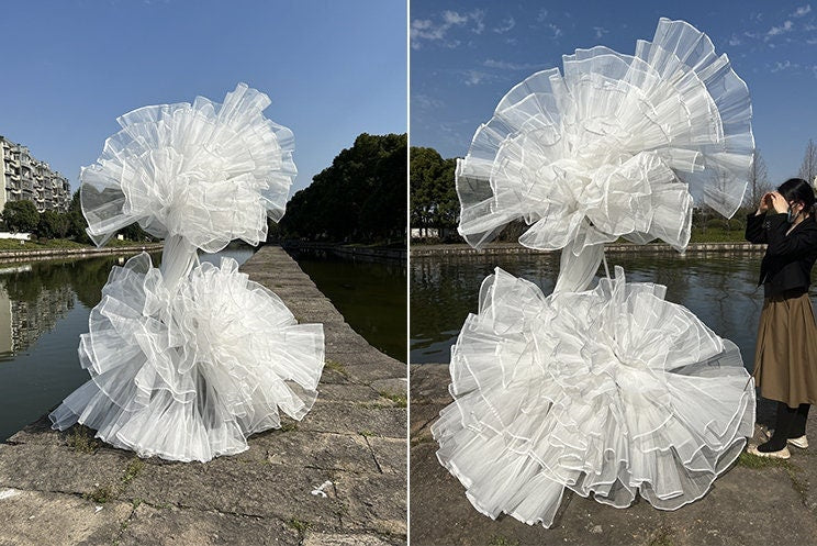 Pleated Organza Tulle Fabric: Stiff Yarn, 63" Wide Designer Material