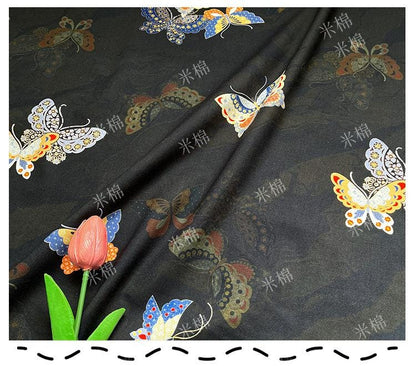 Butterfly Print Cotton Fabric: Black New Chinese Style (56" Wide)