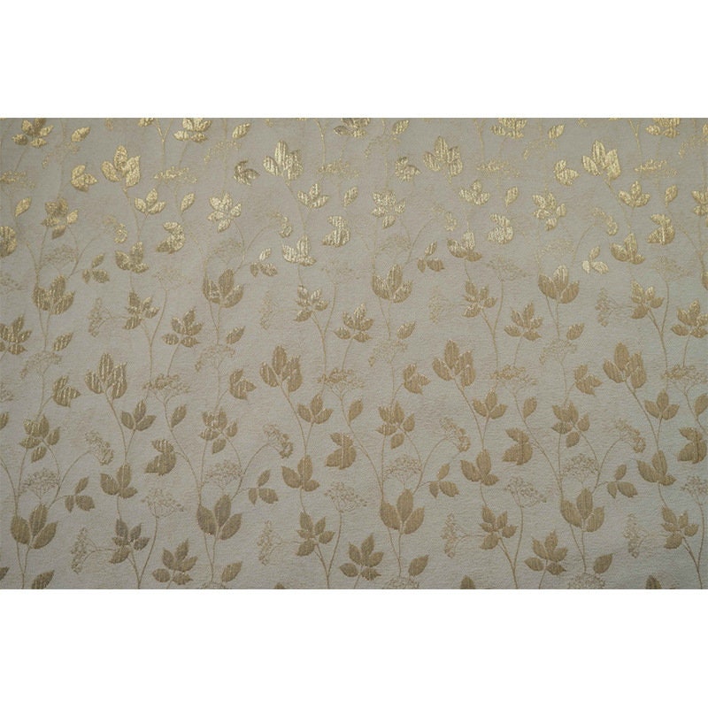 Gold Thread Jacquard Fabric: Floral Tapestry, 55" Wide, By The Meter