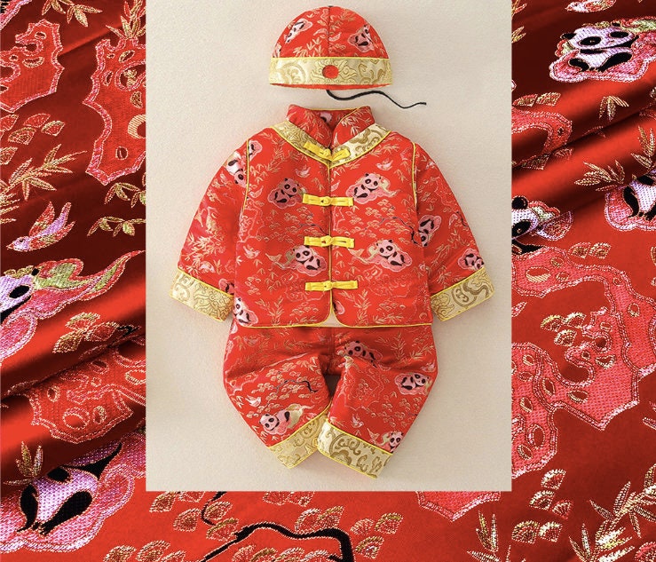 Panda Brocade Satin Fabric: 59" Wide Chinese Style Sewing