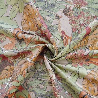 Tissu Jacquard Perroquet : Texture Peinture Feuille Verte, 152 cm de large