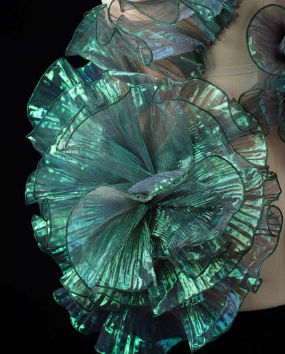 Tissu organza à volants 3D : Matière pour robe de créateur bicolore